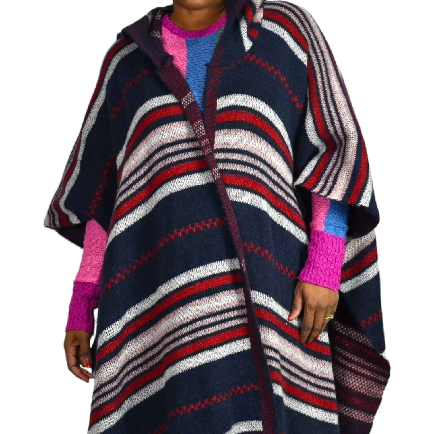 Free People Hooded Poncho Sweater Cold Canyon Striped Oversized One Small S M L