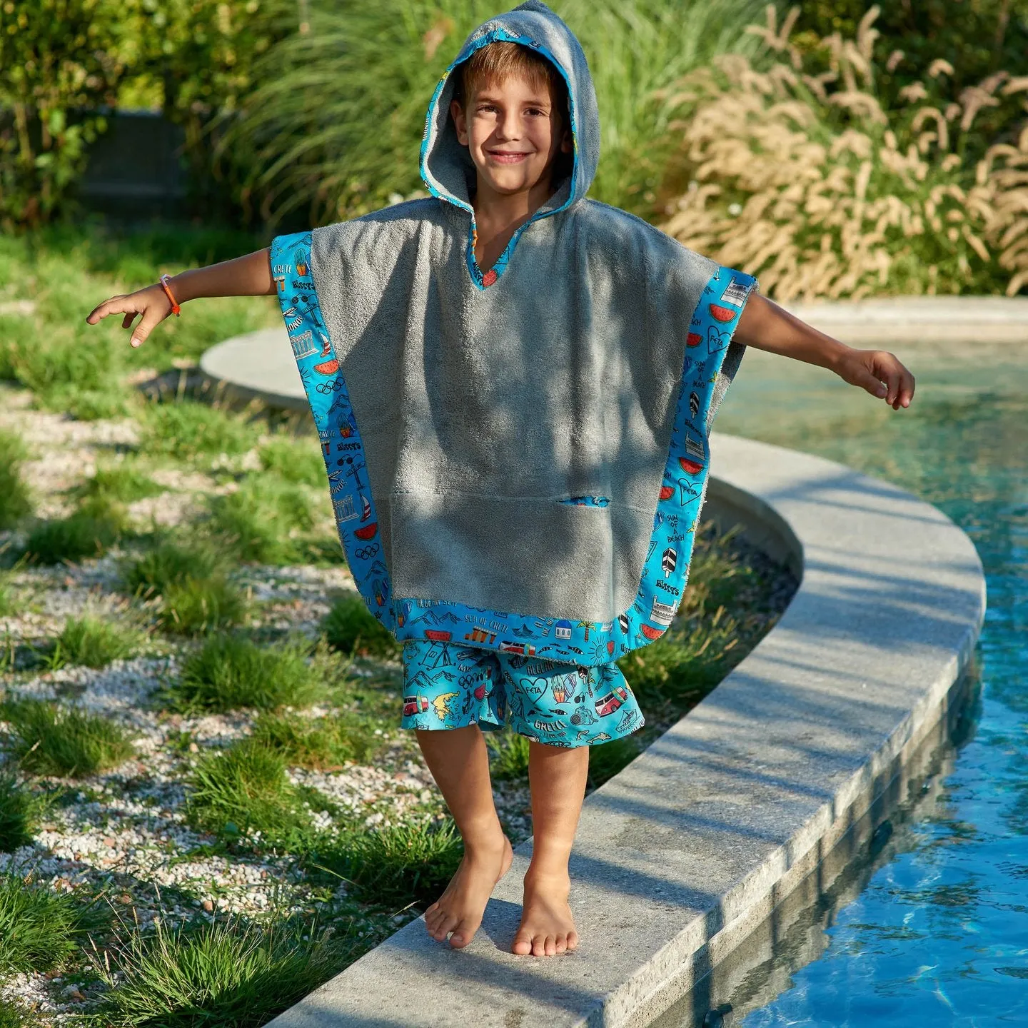 Greece i love you kids poncho