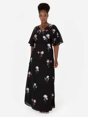 Maya Black Floral Embellished Wrap Plus Size Maxi Dress