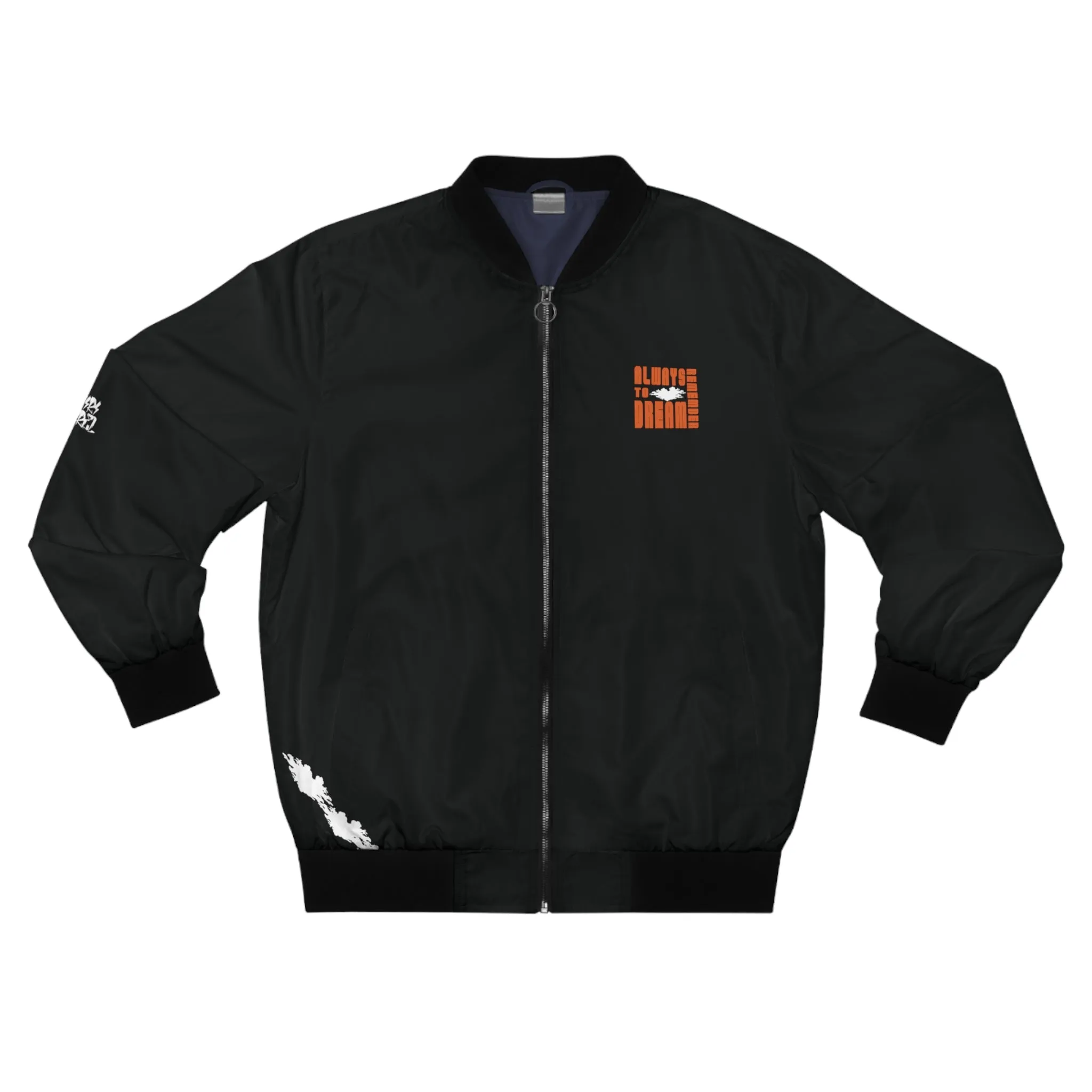 Men's Black Bomber Jacket Orange Dream Print