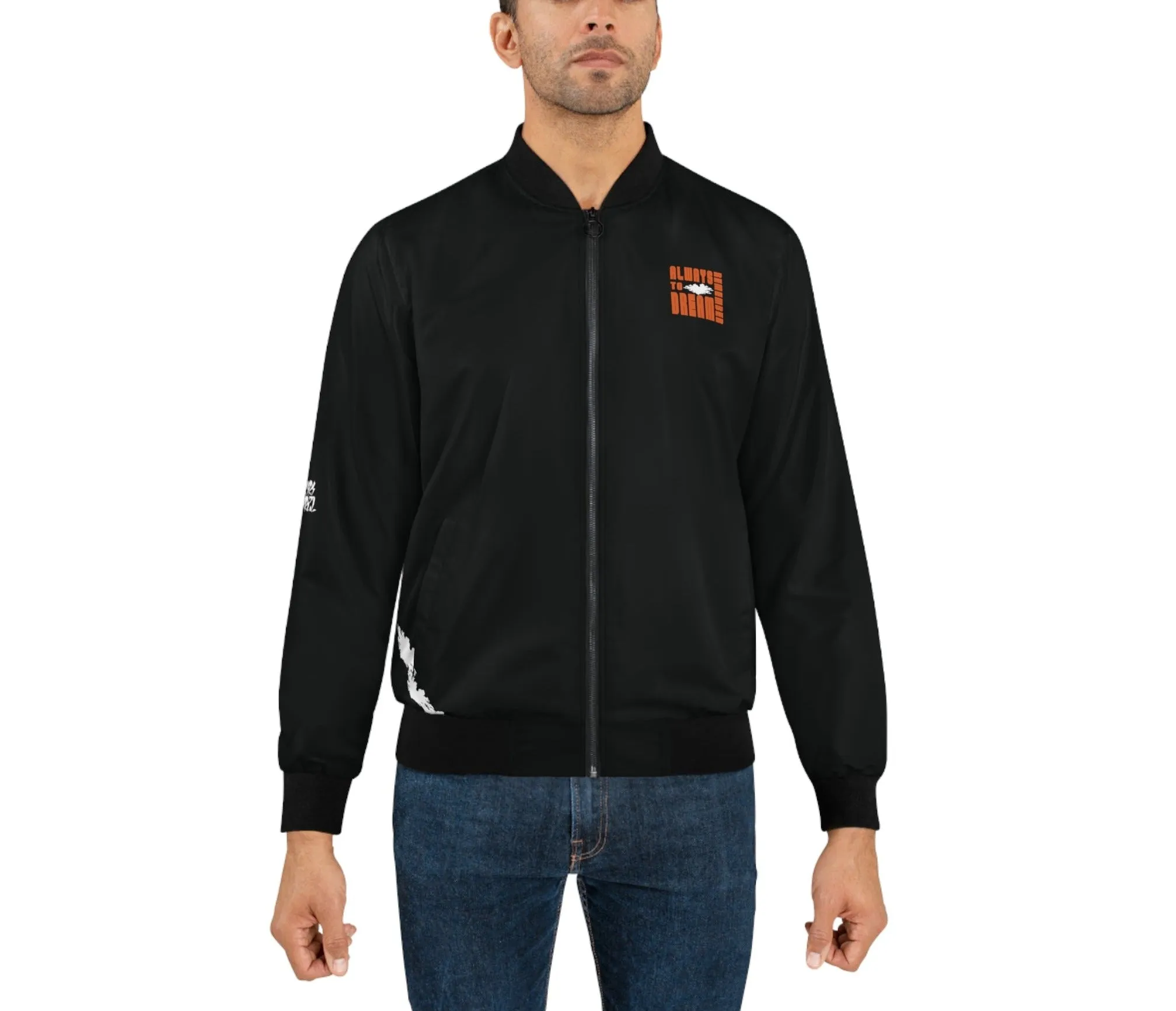 Men's Black Bomber Jacket Orange Dream Print