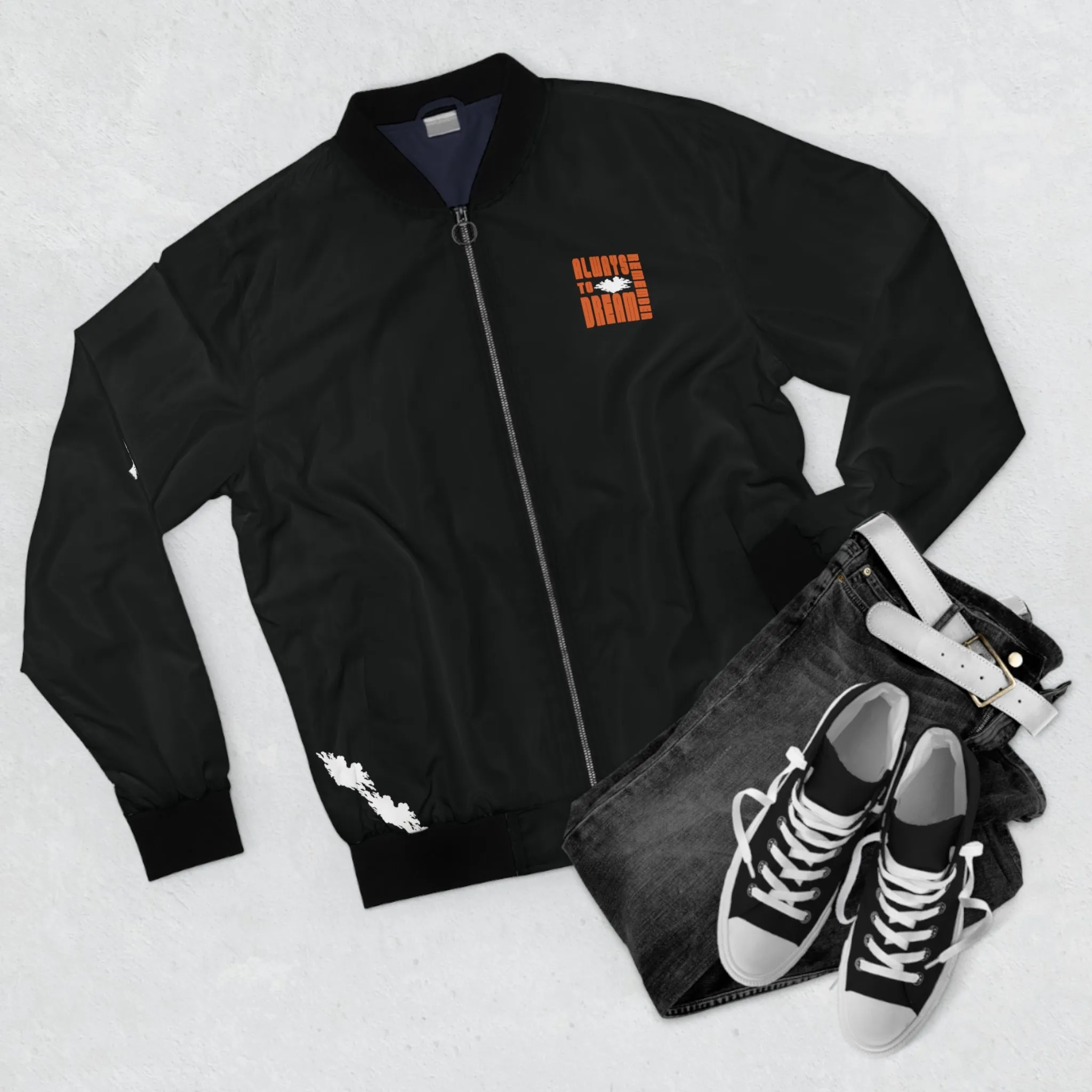 Men's Black Bomber Jacket Orange Dream Print
