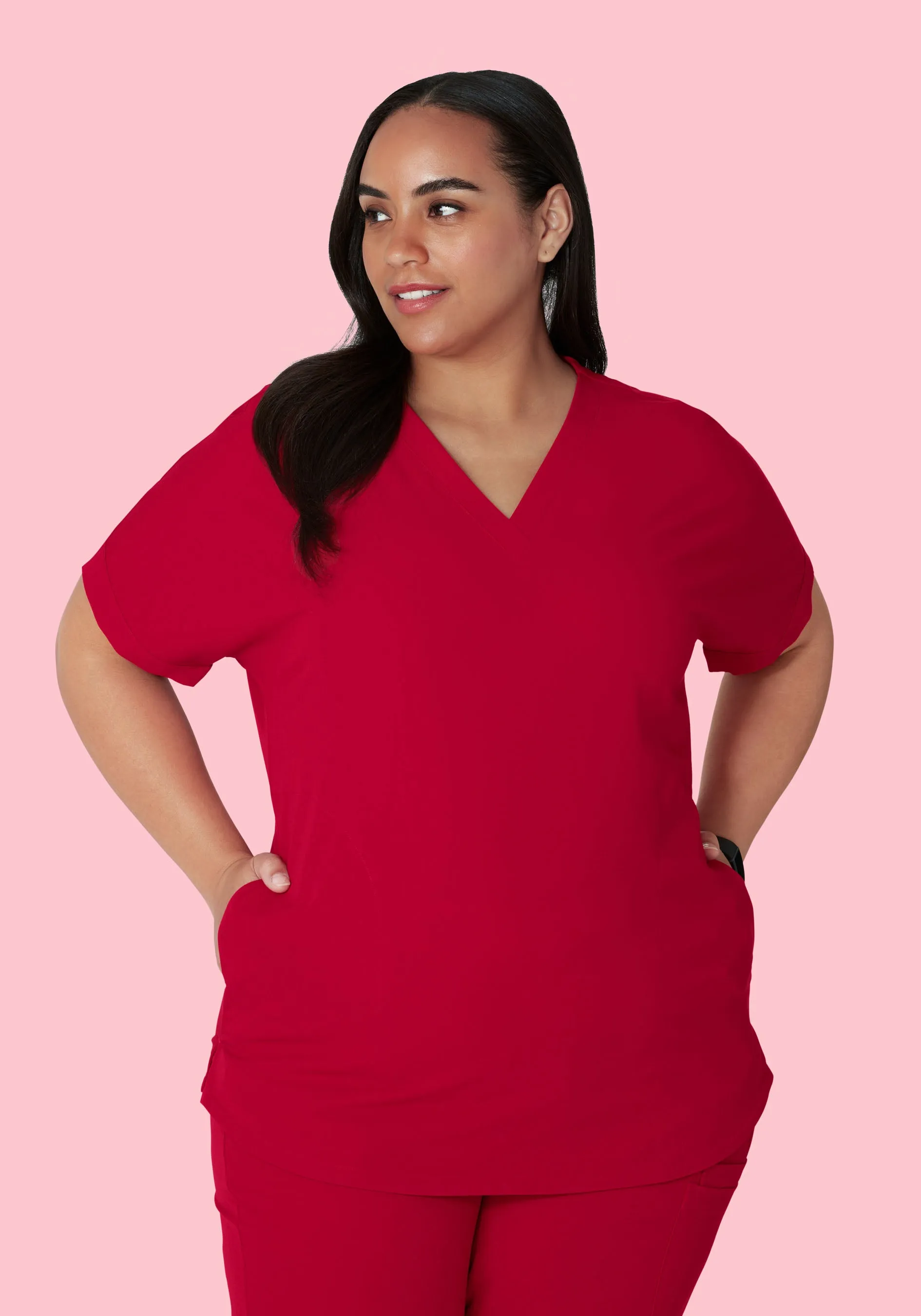 Oversized V Neck Top Crimson