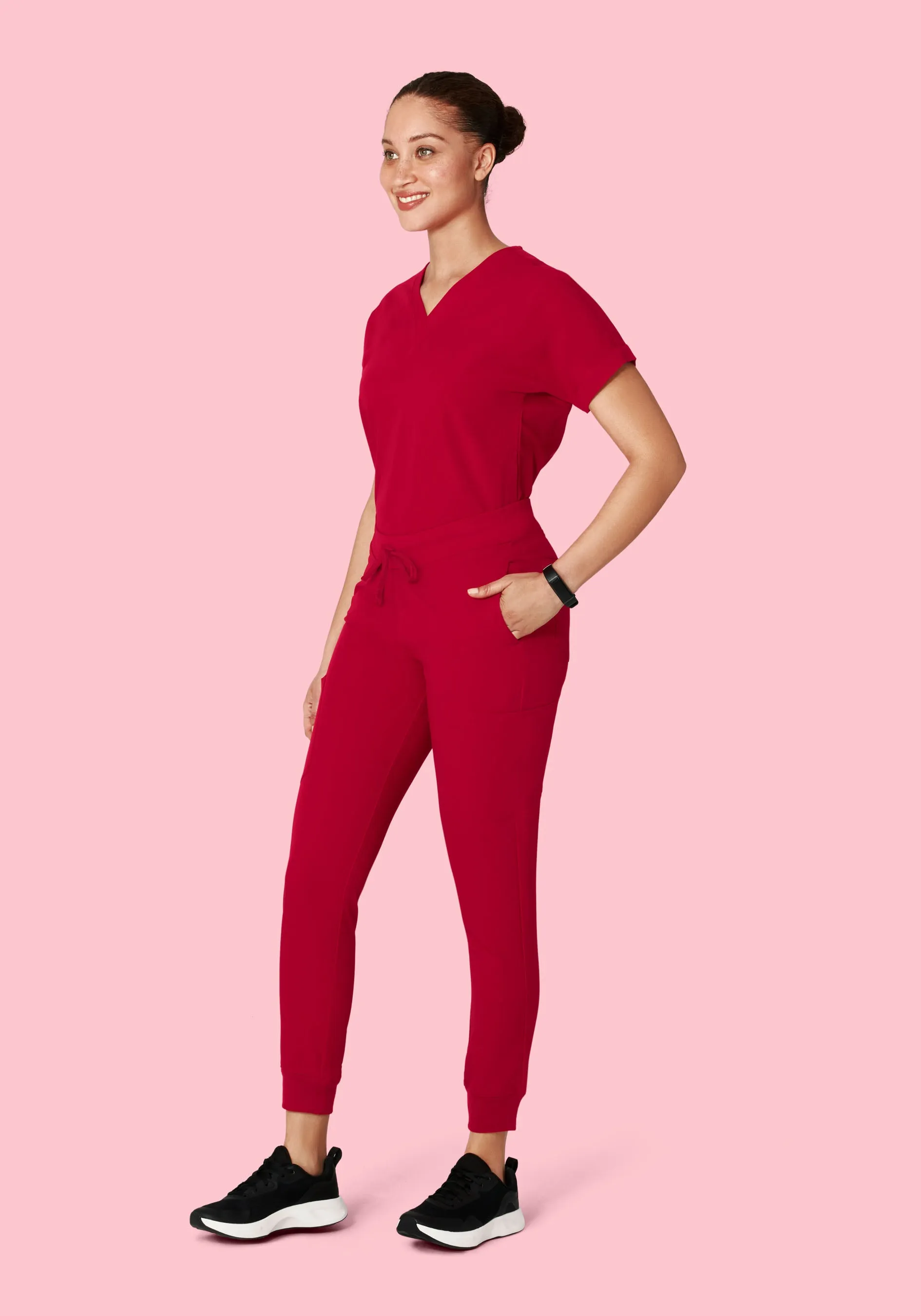 Oversized V Neck Top Crimson